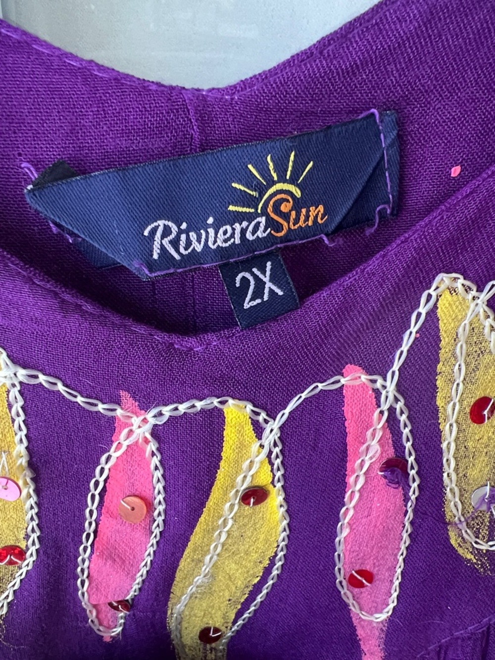 Riviera Sun Purple Floral Scoop-Neck Women's Dress 2X EUC Beach Resortwear Boho - Picture 4 of 9